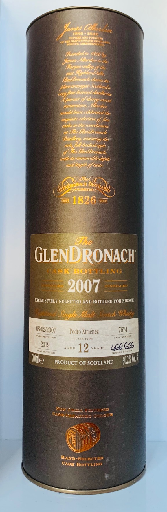 Glendronach 2007/2019 12 Jahre Single Pedro Ximenez, exclusiv for Kirsch Whisky 