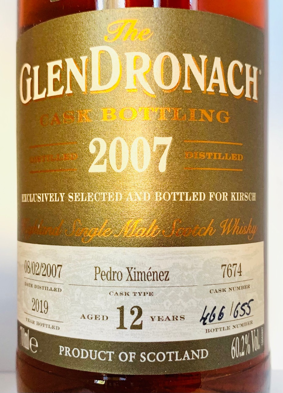 Glendronach 2007/2019 12 Jahre Single Pedro Ximenez, exclusiv for Kirsch Whisky 